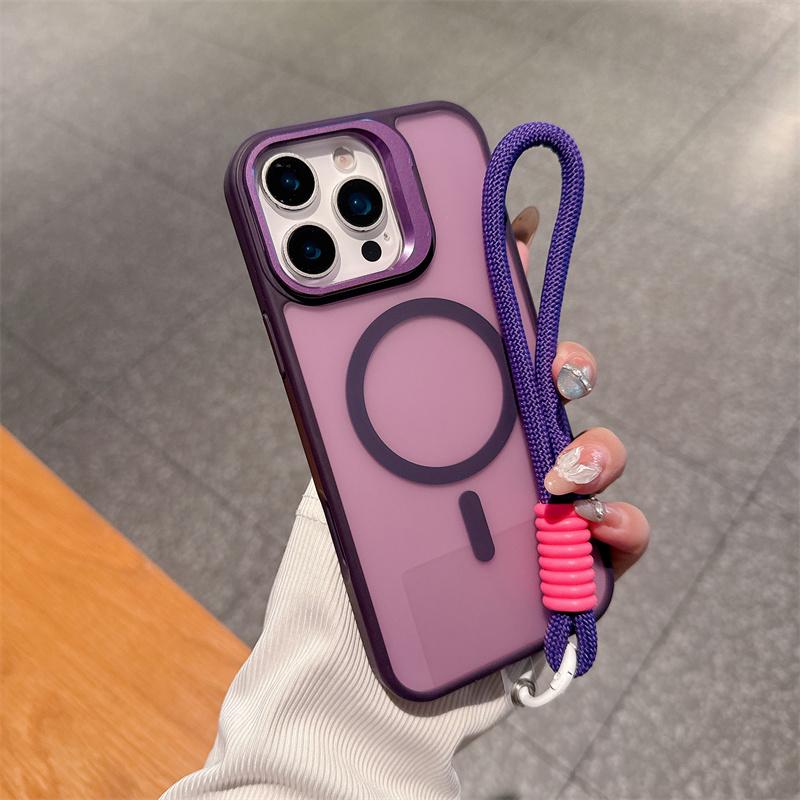 Luxury Matte PC Magnetic For Magsafe Cases For Apple iPhone 17 16 15 14 Plus 13 12 11 Pro Max Air Short Hand Rope Lanyard Cover