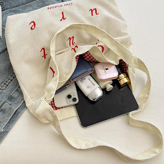 Niche Design Letter Bag Women's Embroidery Tote Cloth Bag, Korean Large-capacity Version Shoulder Bag Messenger Bag