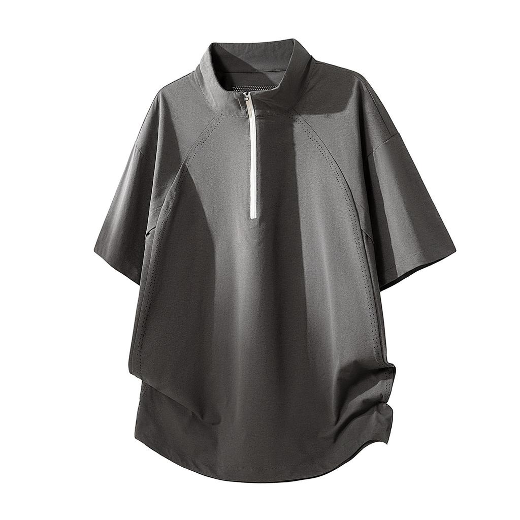 Summer Plus Size Short Sleeved T-shirt Men's Ice Silk Outdoor Versatile Quick Drying Pullover Short Sleeved Loose and Loose Sports Top