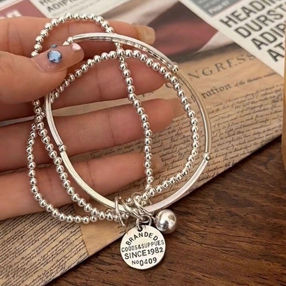 INS Three Layers Round Bead Bracelets Light Luxury Cuff Hand Bangles  Jewelry Gifts