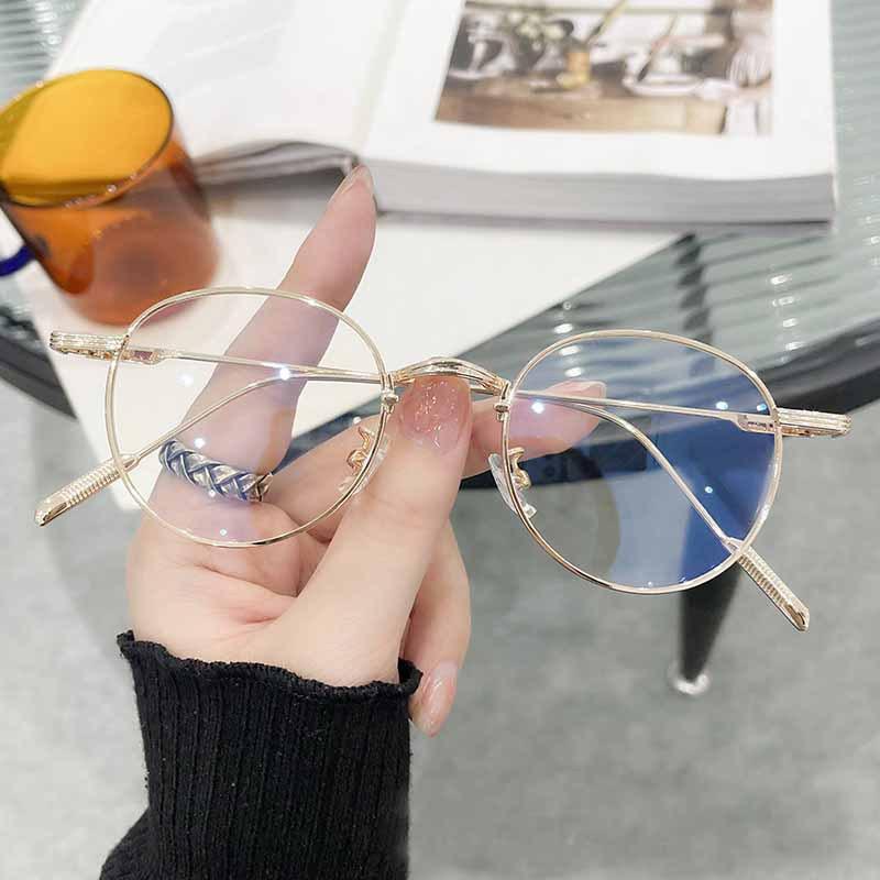 Retro Gold Round Frame Women'S Plain Face Pure Desire Wind Matte Glasses Can Be Equipped With Myopia Frame