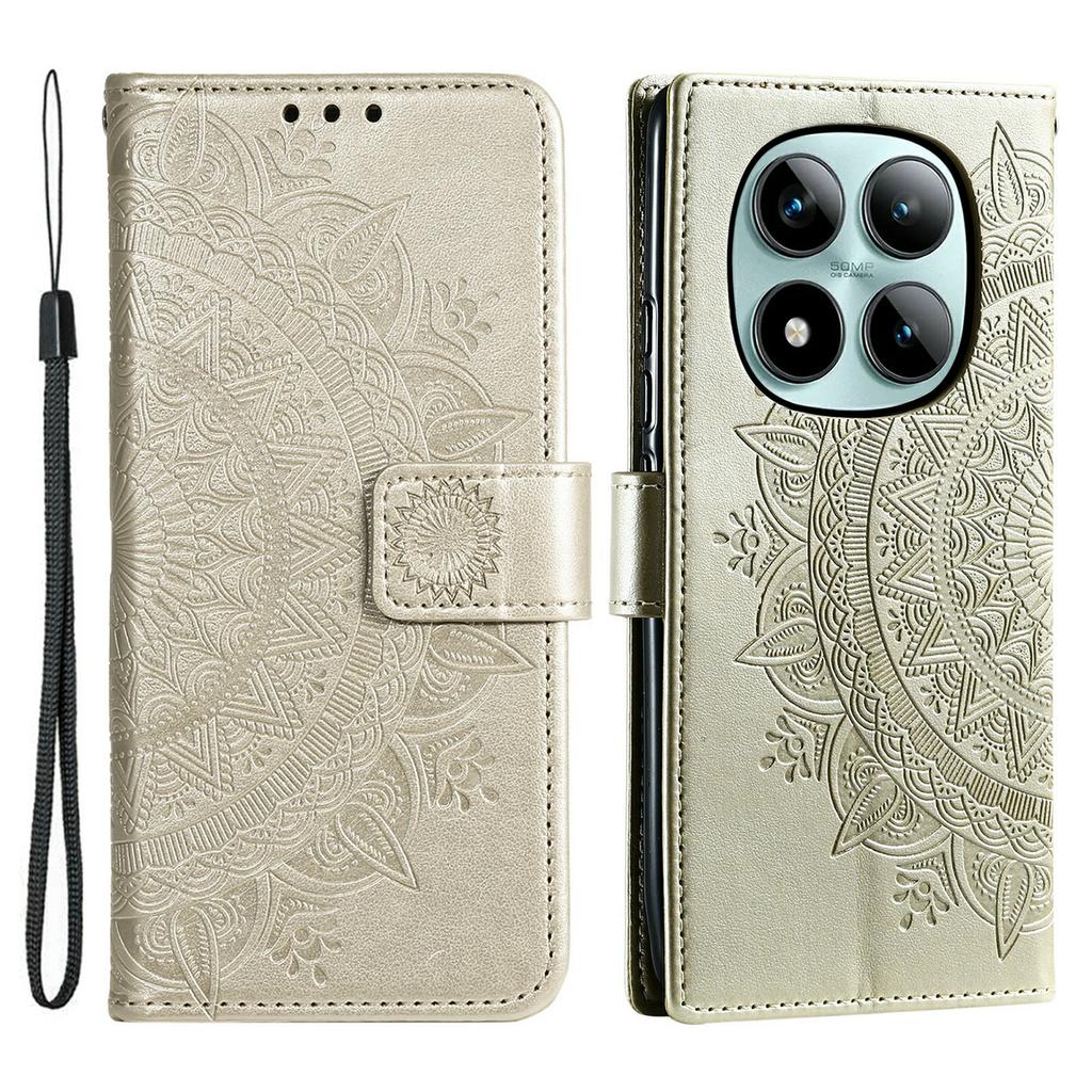 For Xiaomi Poco M8 Pro 5G/Redmi Note 15 Pro+ 5G (Global) Stand Case Imprinted Totem PU Leather Wallet Phone Cover with Wrist Strap