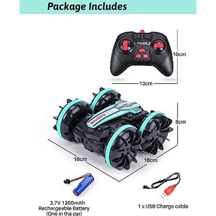 Amphibious Remote Control Car, 2.4GHz Waterproof 4WD Car 360 Rotating 118 RC Car, Toy for Children 3-12 Years