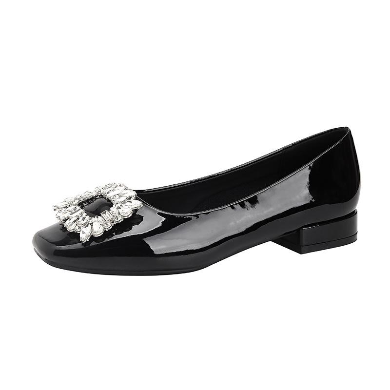 G3760-12 Strass quadratische Schnalle Pendlerschuhe schwarz Einzelne Schuhe Damen neu Frühling und Herbst mit Rock eckige Zehenpartie Abendschuhe Damen