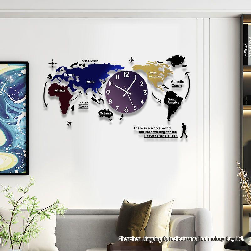 Creative World Map Wall Clock with Lamp & Perpetual Calendar for Living Room Decor