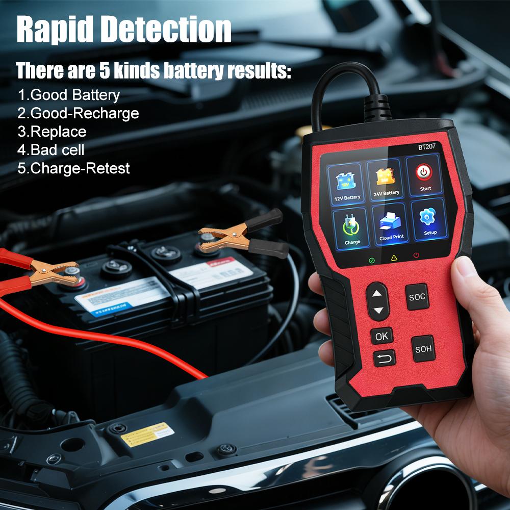 Auto Accessories 12V 24V LCD Digital Display Car Battery Tester Diagnostic Tool BT207 Cloud Print Intelligent Digital Automotive Battery Detector