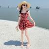 Girls Sleeveless Plaid Princess Dress Swimsuit Summer Beach One Piece Bathing Suit For Big Kids