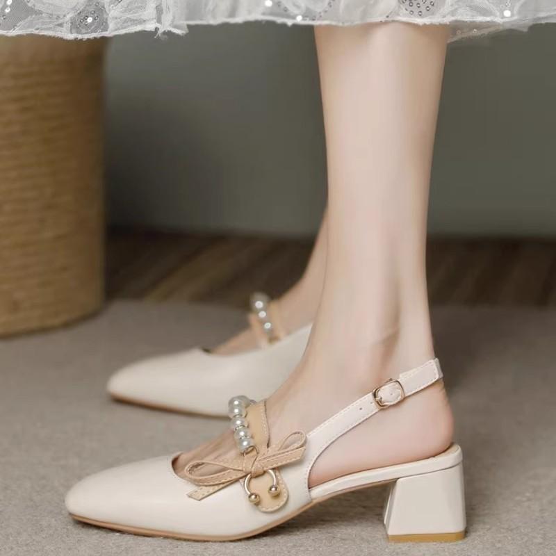Back empty single shoes thick middle heel summer new bag head sandals Mary Jane shoes women