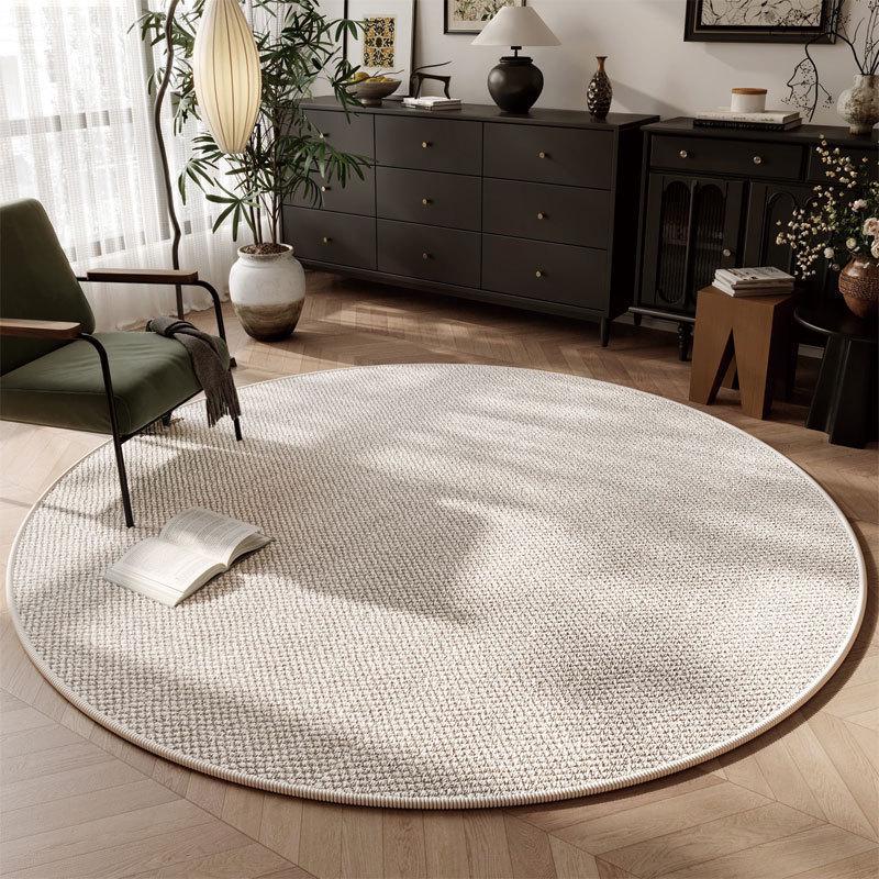 Retro-Style Round Imitation Jute Living Room & Bedroom Carpet, Machine Washable Floor Mat