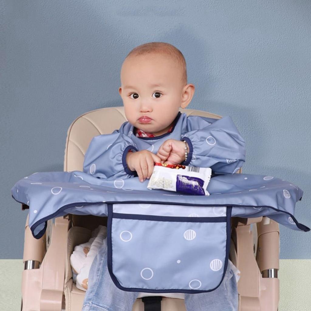 Coverall Baby Feeding Bibs Cute Pattern Smooth Surface Comfortable Dining Chair Bib Set for Home Blue with Storage Bag