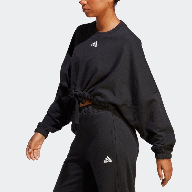 adidas Solid Color Logo Print Cropped Sweatshirt Women Tops Black IC6624