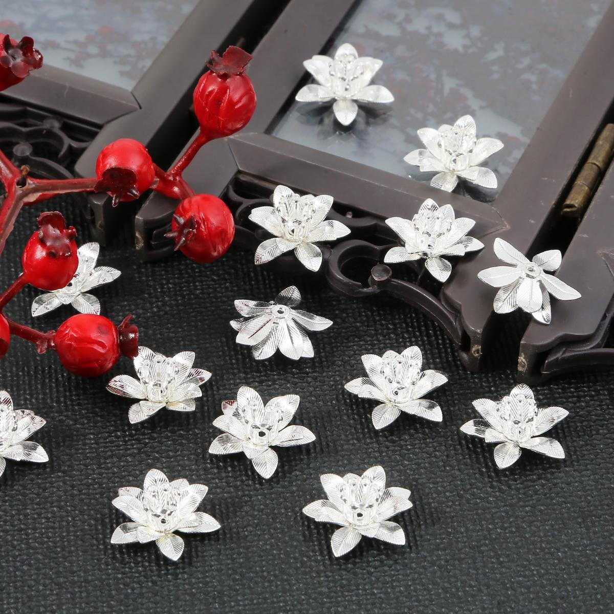 

Покрытие цветок лотоса свободные проставки из бисера колпачки конусные бусины колпачки филигрань для самостоятельного поиска ювелирных изделий 15×7mm 10pcs серебряный