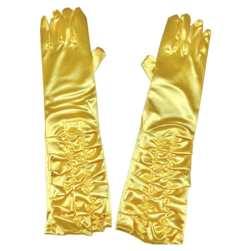 

Elasticity Women Wrinkle Gloves Satin Bridal Gloves Temperament Arm Warmer Party Accessories жёлтый