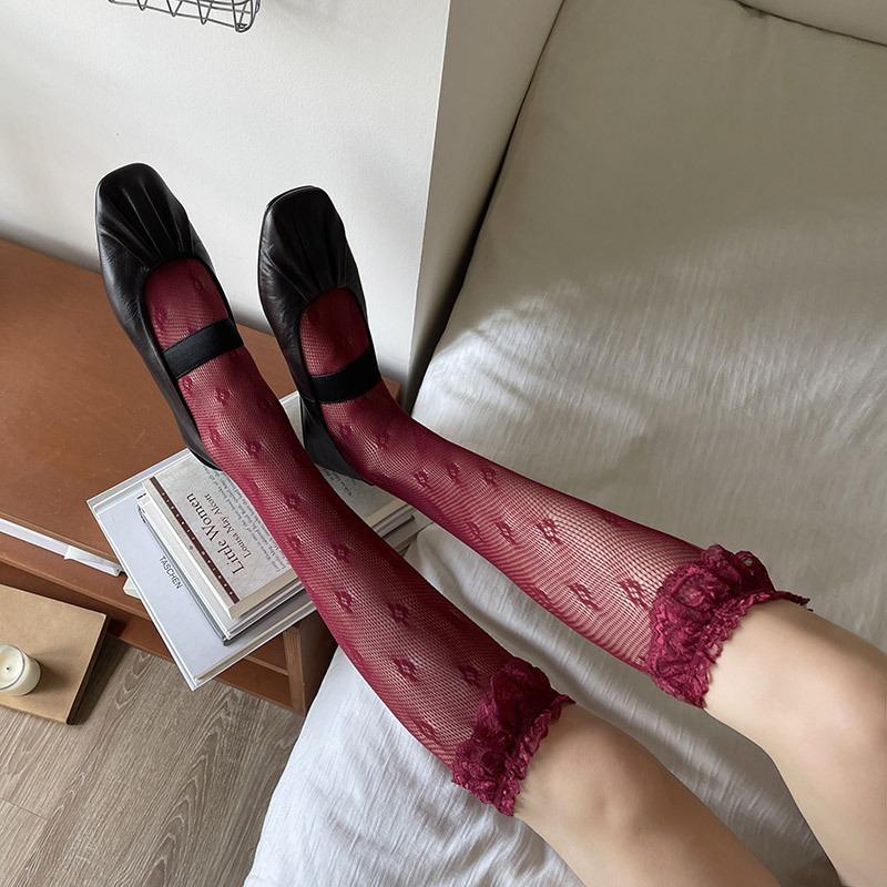 Sweet Lace Ruffles Women Socks Summer Spring Knee-high Stockings Female Breathable Mesh Long Socks Girls JK High Tube Socks