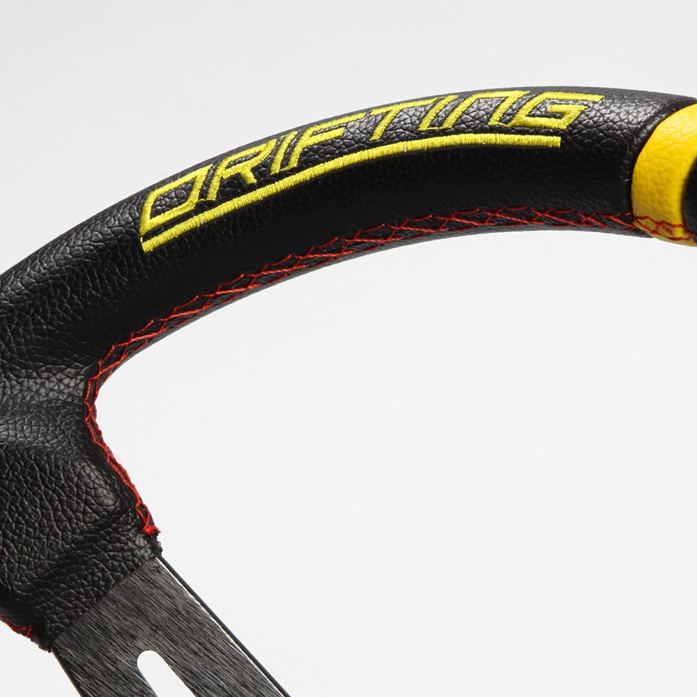 35mm Deep Cone Steering 70mm Faux Leather PVC Red Cross Stitch Wheel, Drifting, (DD35P)