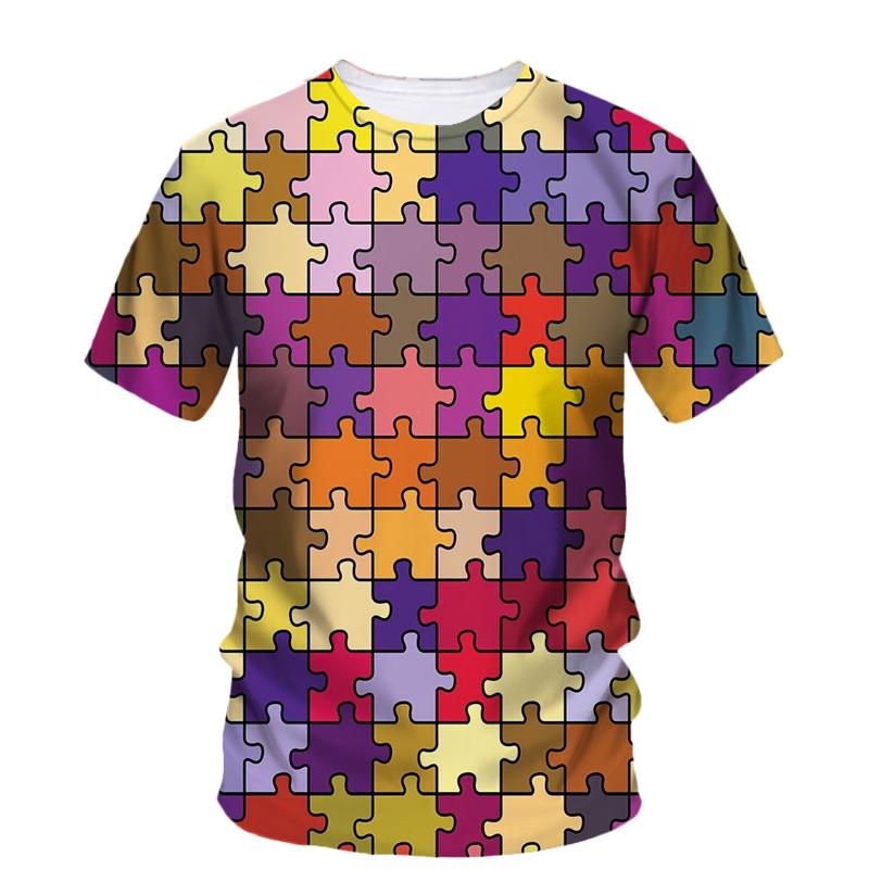 Card Puzzle T-shirt Multicolor Multishape 3D Printing T Shirts Round Neck Short Sleeves For