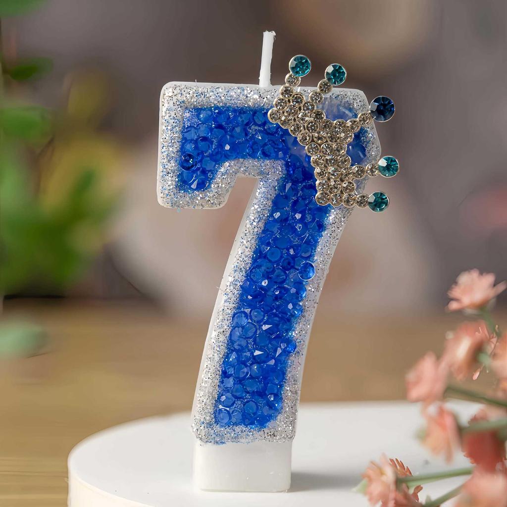 Royal Blue Crown Rhinestone Happy Birthday Cake Candles