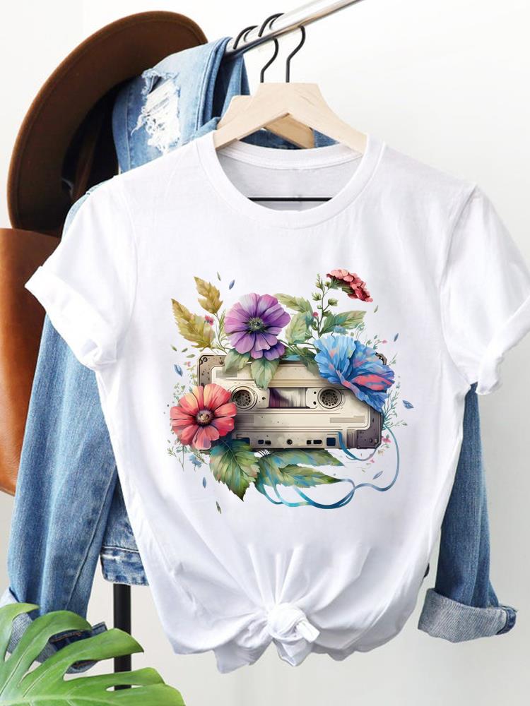 (Asian Size) Clothing T Shirt Women plant flower trend Fashion Tee Top Woman Print Female Short Sleeve Graphic T-shirts