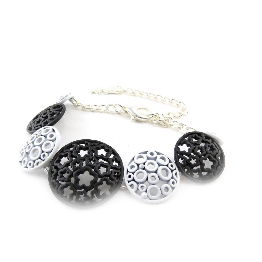 NOA [J3178] - Designer Bracelet 'Flora' Black White