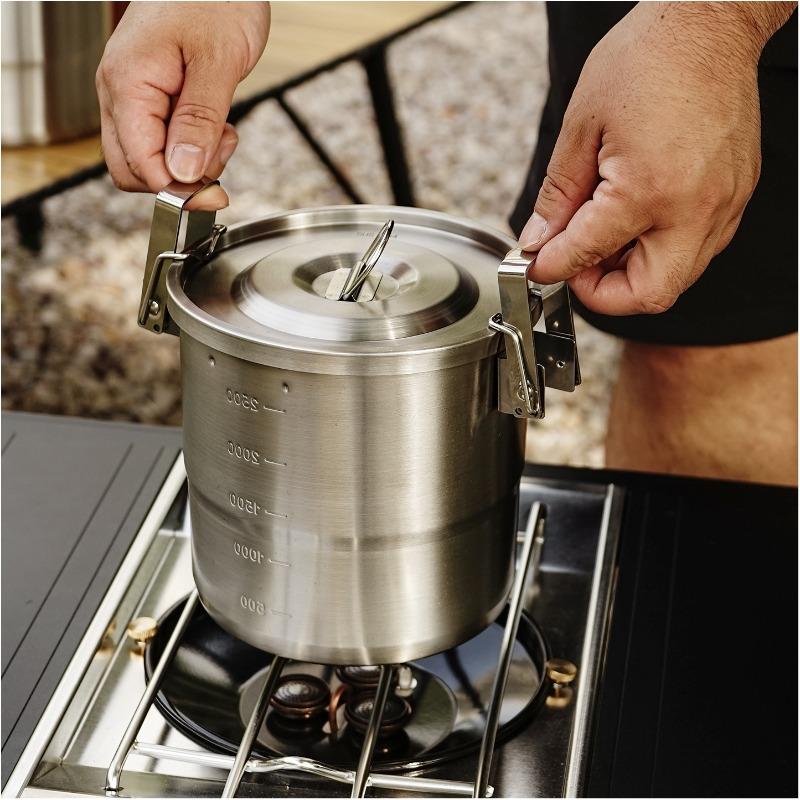 New Stainless Steel Micro-Pressure Camping Pot Home Outdoor Foldable Portable Cooking Pot with Lid, Compatible with Most Stoves