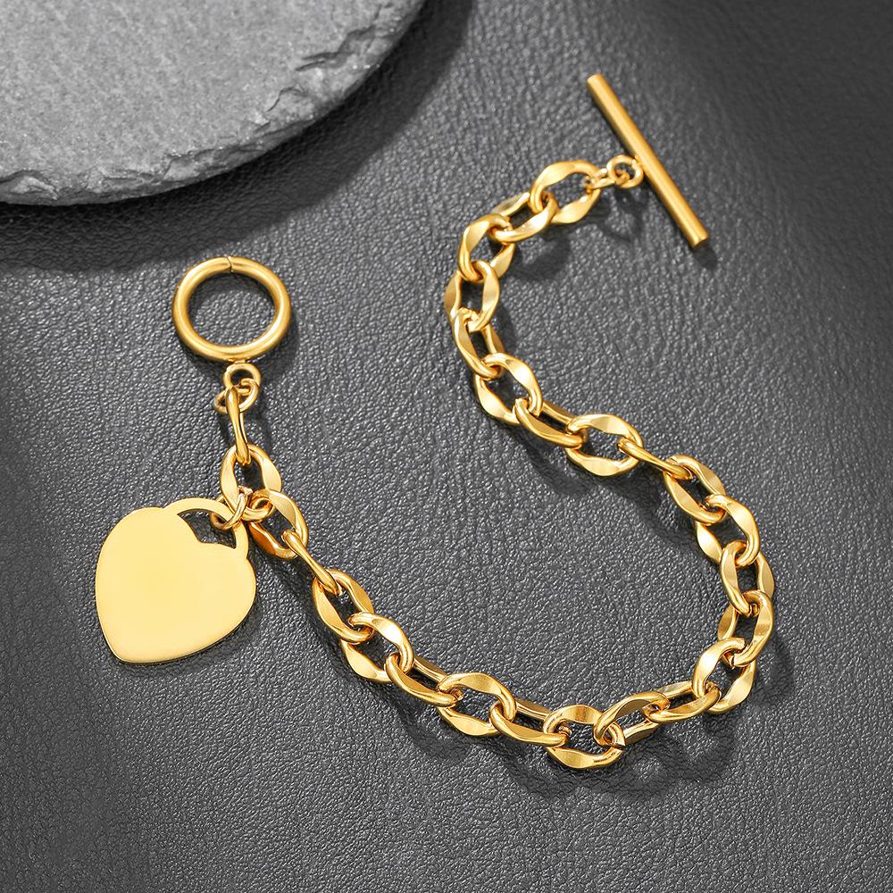 Customized Stainless Steel Heart Bracelet - European and American Style Festival Gift