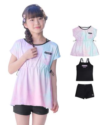 Swimsuit for TD [Arisana] Kids, Girls, Kids, Juniors, Separate, Children's Swimwear, 3-Piece Set, 03. Tie-Dye, 130cm,