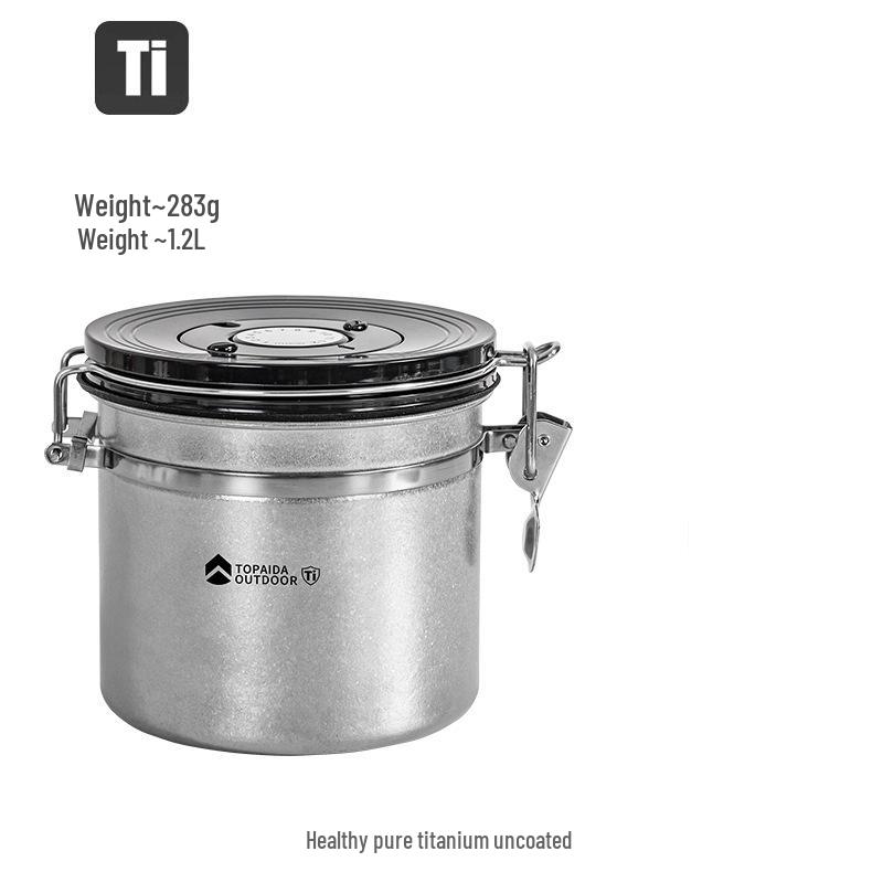 Large Capacity Sealed Pure Titanium Coffee Bean & Tea Storage Can for Outdoor Travel & Camping 1200ml
