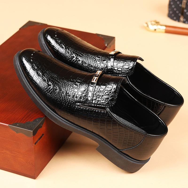 Men's Slip-on Genuine Cowhide Loafers, Crocodile Embossed Pattern, Soft Sole & Soft Vamp, Versatile Casual Leather Shoes