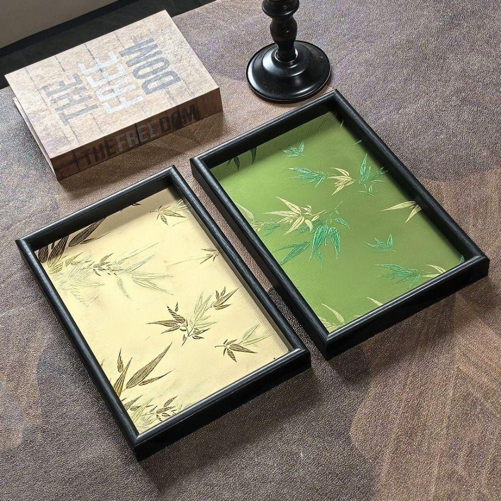 Large Capacity Bamboo Leaf Serving Tray Chinese Style Rectangular Storage Tray  Living Room