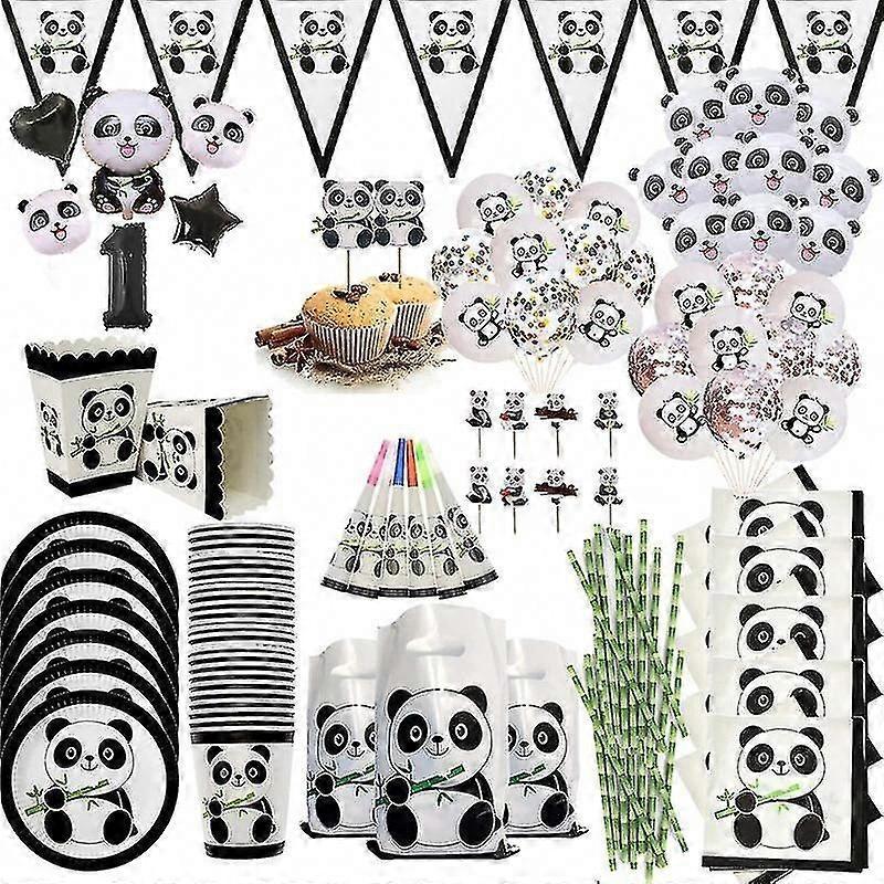 Panda Party Decorations Supplies Happy Birthday Banner Balloons Cake Toppers Gift Bags