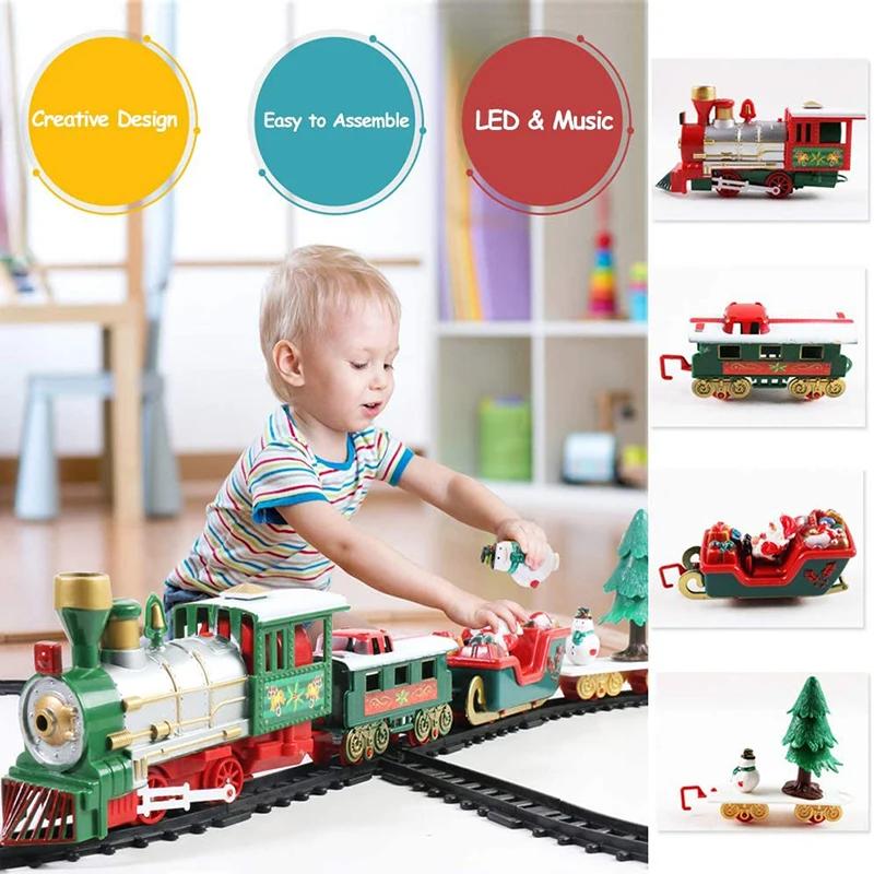 Christmas Electronic Music Electric Train Toys Children's Electric Railway Track Train Set Racing Road Transportation Toys Gift