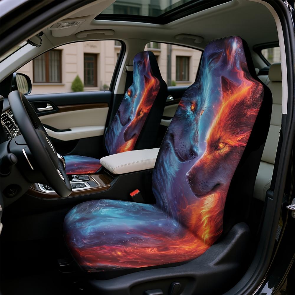 2pcs, Stylish Wolf Galaxy Figure Design Car Seat Covers, Foldable And Washable, Perfect Fit For Single Front Seats, Great For Ca