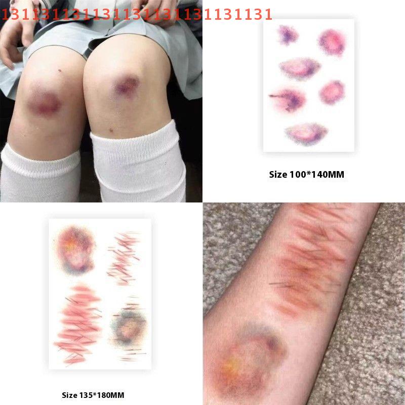 4 Sheets Halloween Wound Bruising Temporary Tattoos Cosplay Waterproof Arm Ankle Scar Tattoo Stickers Lasting Fake Tattoo