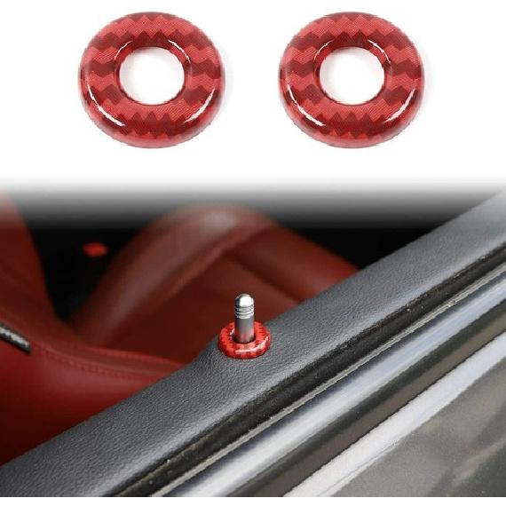 2x Door Lift Bolt Lock Pin Trim For Dodge Challenger 2014-  Red Carbon Fiber
