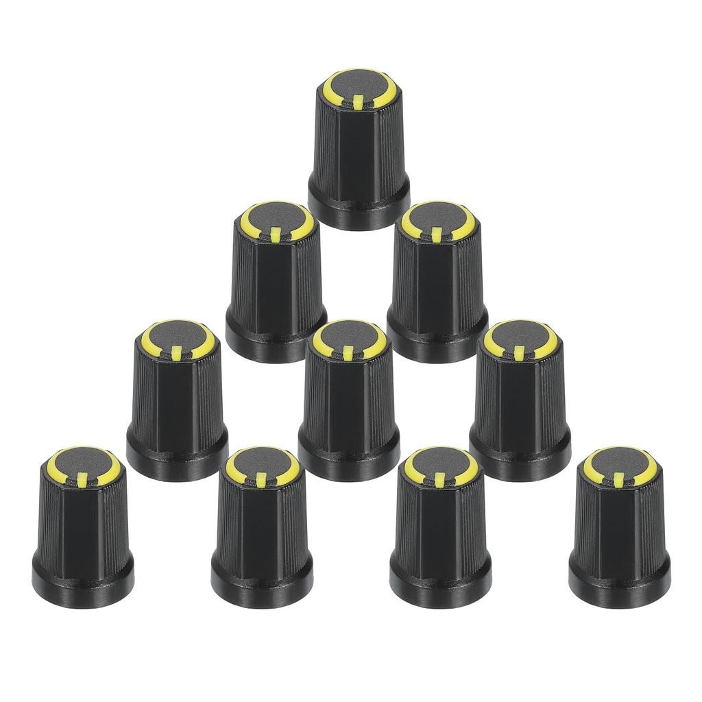 Uxcell Shaft Hole Knobs for Guitar Fit Potentiometer for Chrome 10-Pack 6mm/0.24" Amps, Push-On Knobs, Control, Yellow, Volume/Tone Control,