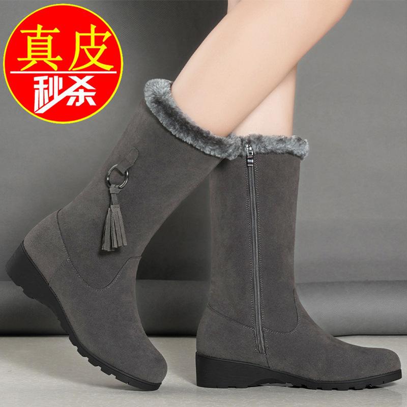 

Женские зимние сноубутсы, новые, на танкетке, на платформе, теплая бархатная подкладка, утолщенные хлопковые сапоги, на плоской подошве, средней высоты 41 серый