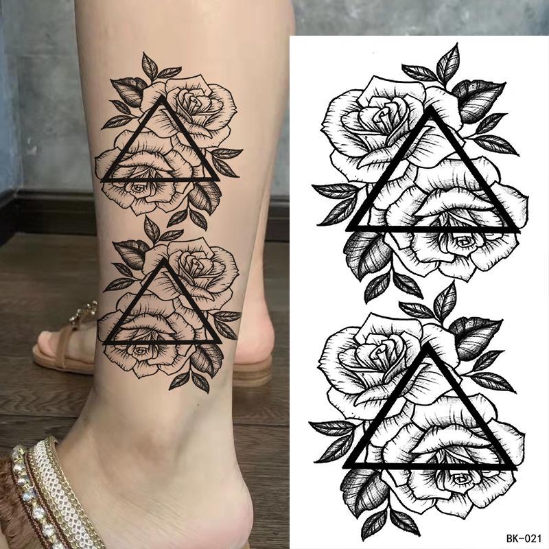 Sketch Rose Temporary Tattoo - Black & White Floral Design
