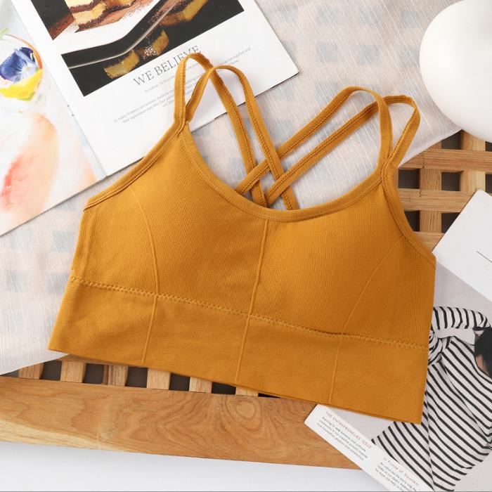 Ribbed Strapless Halter Backless Sports Vest with Chest Pads