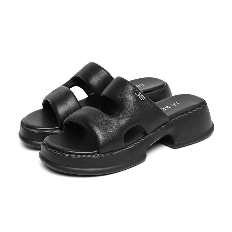 

New round head thick sole heightening slippers summer versatile outer wear classic sandals seaside fashion beach versatile women s shoes 40