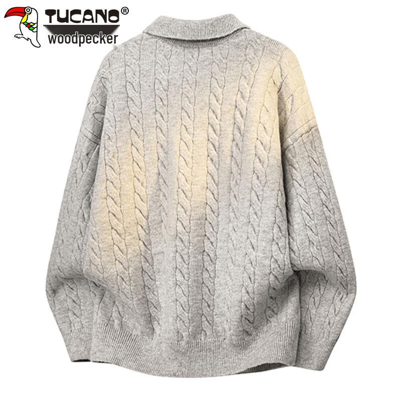 Tucano Men's Retro Cable Knit Turn-down Collar Sweater