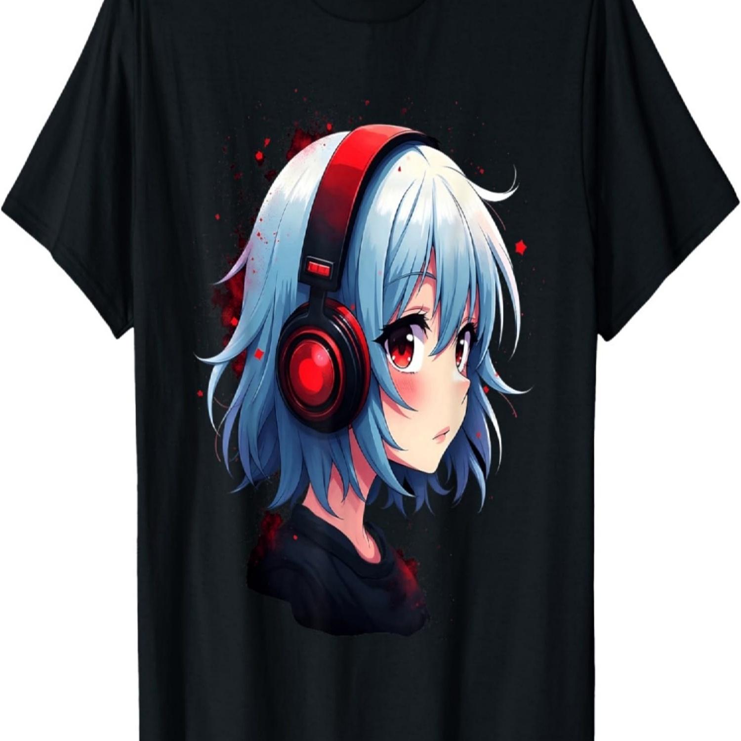 Kawaii Anime Girl with Headphones Otaku T-Shirt S чёрный