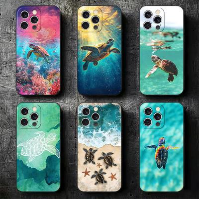 Sommer Meeresschildkröte Niedlich Weich Handyhülle für iPhone 16 16E 17 Air 15 Pro Max 14 Plus 13 Mini 11 12 7 Schwarze Hülle Rückschale