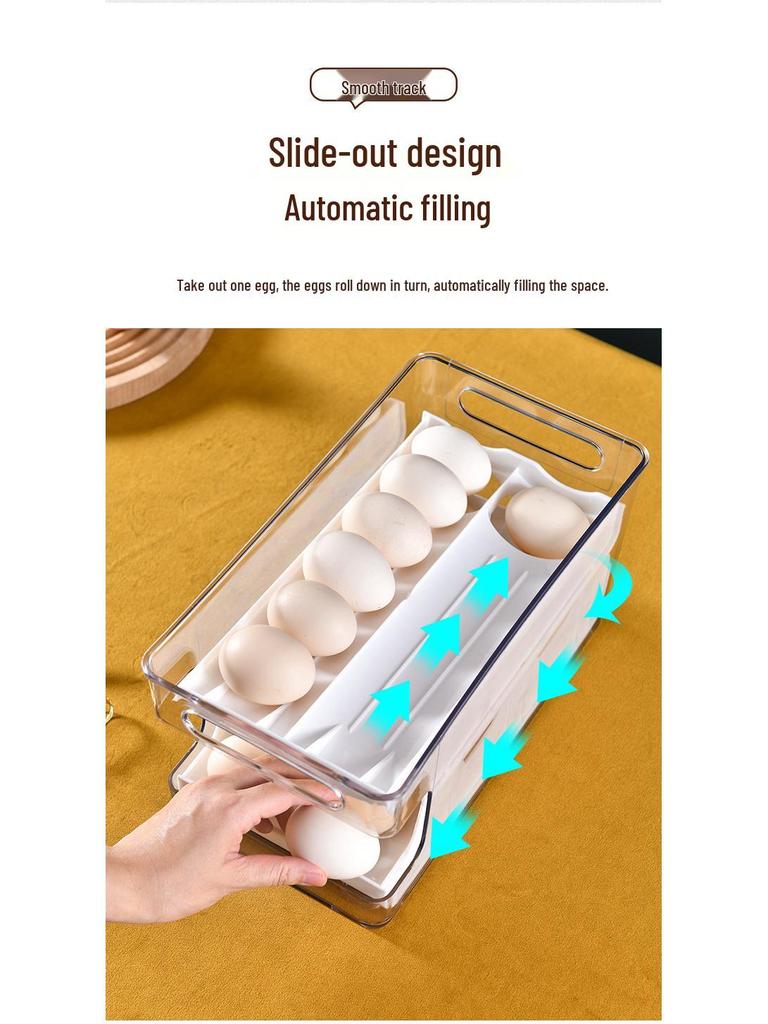 Stackable Double-Layer Slide-Out Egg Storage Box - Transparent, Shockproof, Quick-Freeze Refrigerator Organizer