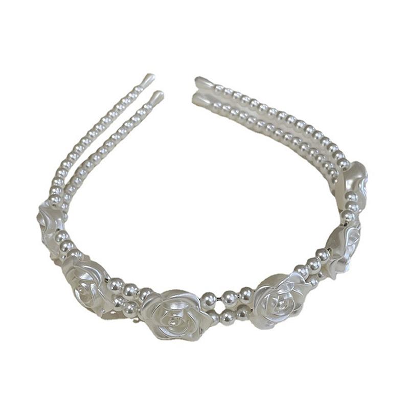 

Elegant Big White Pearl Headbands Women Girl Simple White Rose Flower Wave Retro Hairhoop Headdress Accessory