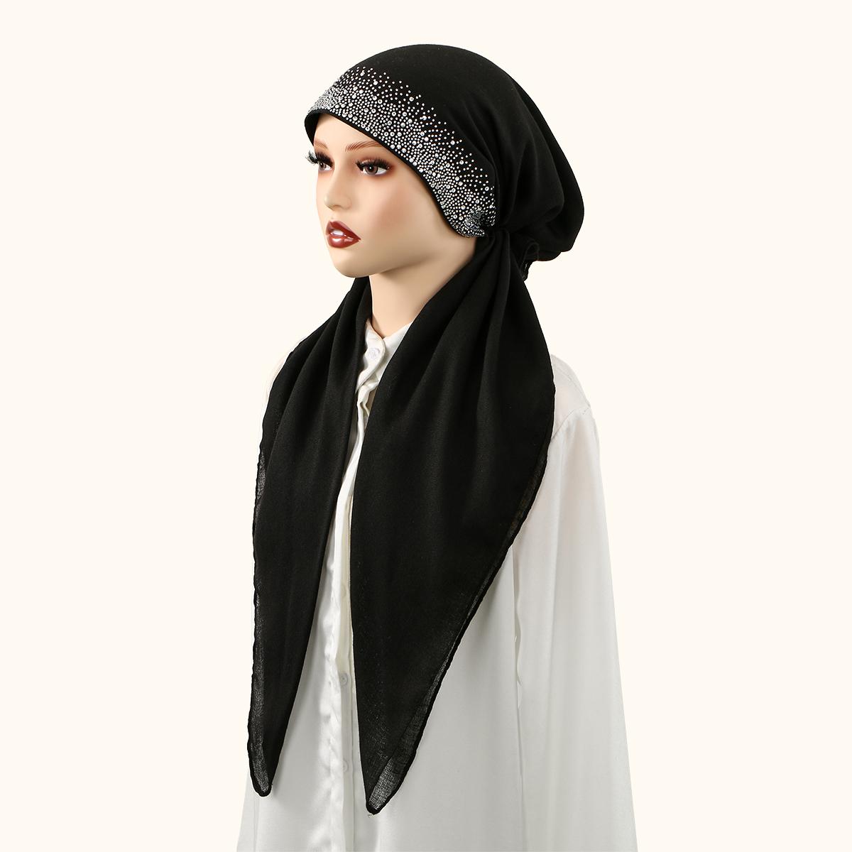 

Модная хлопковая эластичная повязка-шапка с бриллиантами для женщин, мусульманский хиджаб, шляпа, модный мгновенный шарф для леди, исламский тюрбан 65*23 см