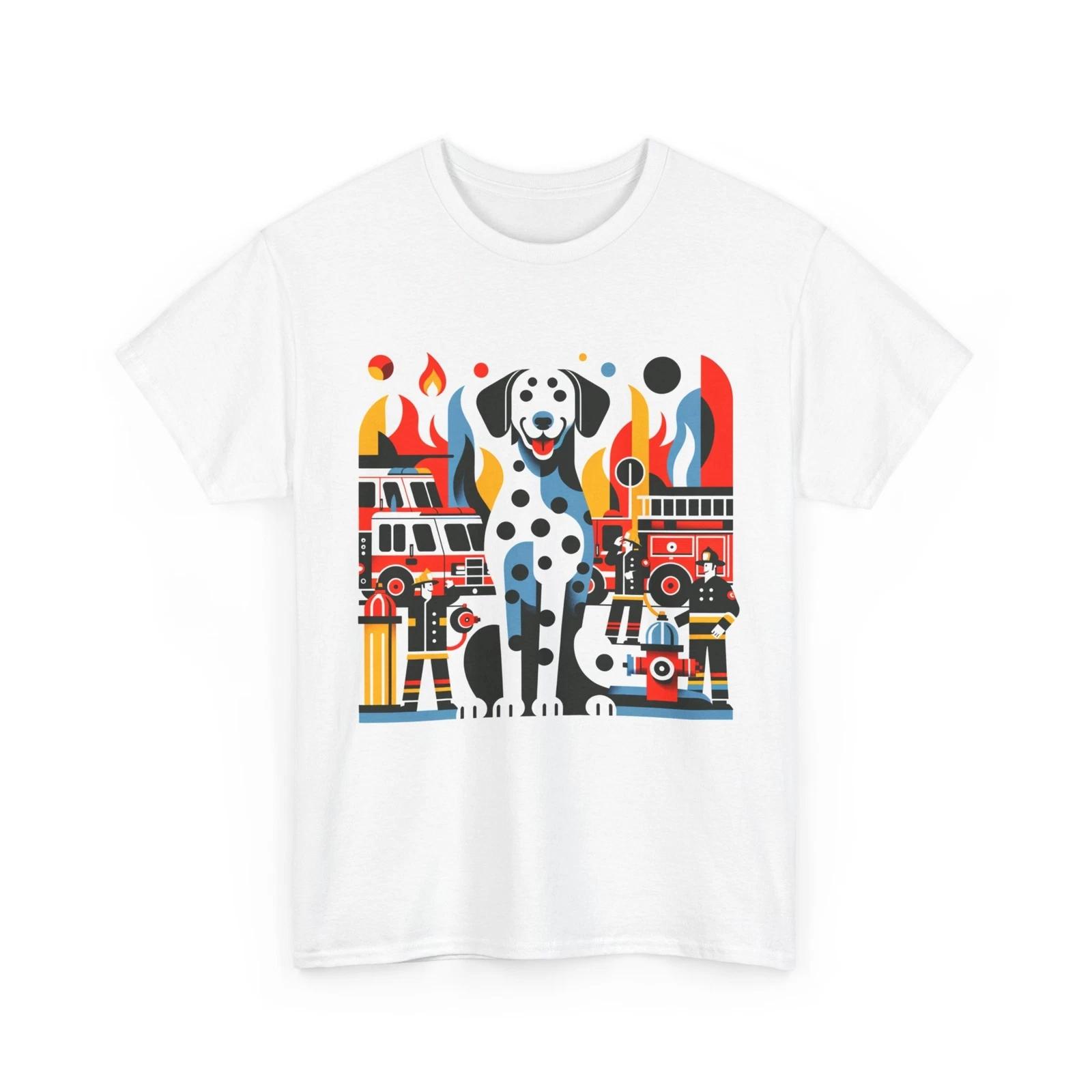 Unisex Adult T Shirt Firehouse Dalmatian Firefighters Art Dog Lover Gift Graphic L
