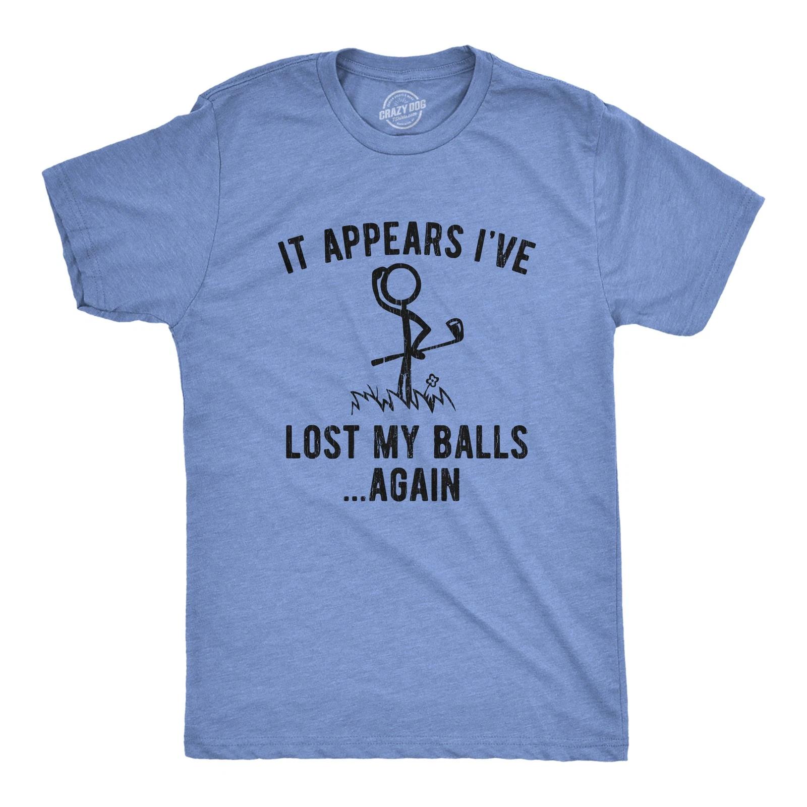 Mens It Appears I ve Lost My Balls Again T Shirt Funny Golf Stick Figure Graphic XXL