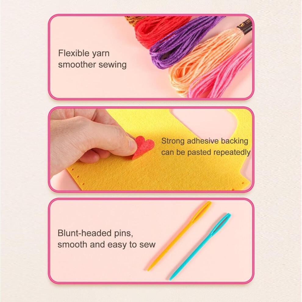 Sewing Kit Kids for Beginners, Educational Craft Kit with Non-Woven Materials, Small Bag Sewing Patterns for Girls