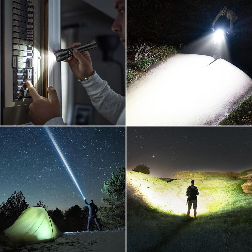 Letmy Leistungsstarke LED-Taschenlampe Neu 6000 P50 mit 2000mAh 18650 Digitalbatterie Aluminium Militärisch Handlich IP65 Perfekt für Outdoor-Aktivitäten wie