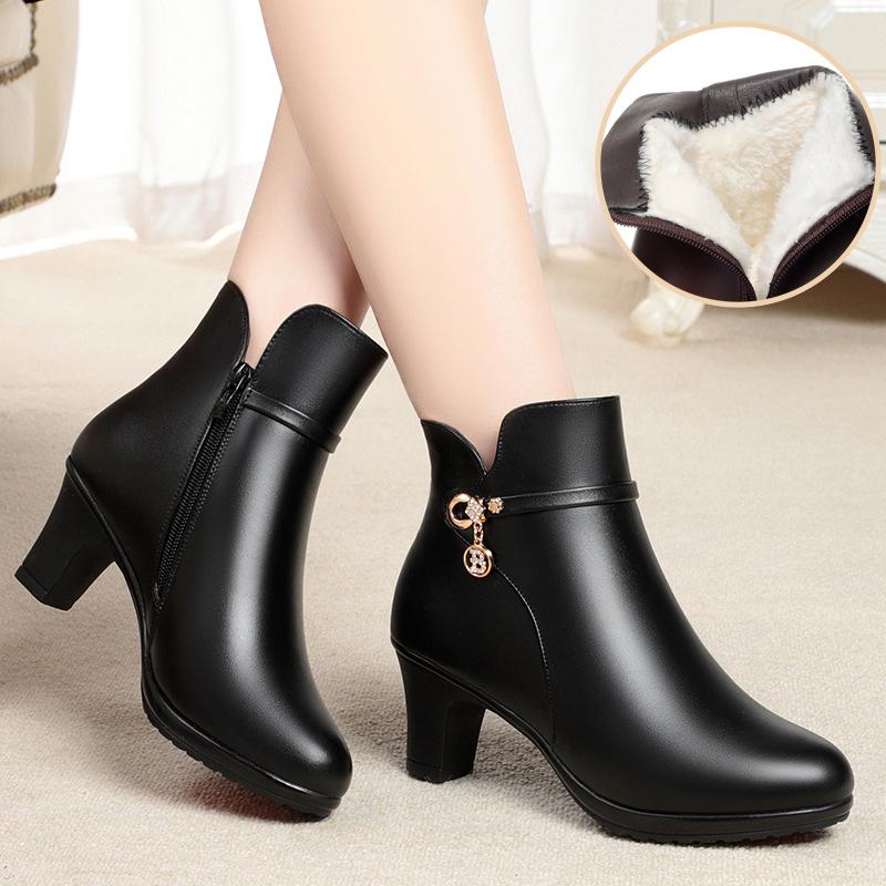 Women Boots High Heels 2025 New Winter Boots Women Elegant Fashion Thick Wool Warm Fashion Party Boots Mom Ladies Booties